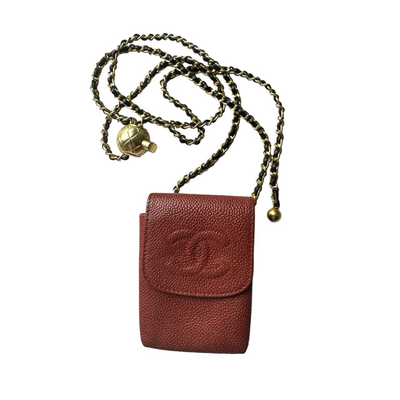 CHANEL Handbags - Authentic CHANEL Cigarette Case CC Amber Caviar Skin Leather Chained Hanging Bag